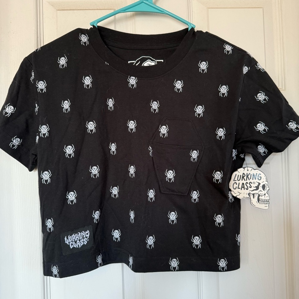 Lurking Class Cropped Black Spider coffin pocket T-Shirt